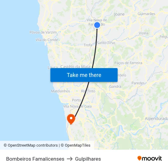 Bombeiros Famalicenses to Gulpilhares map