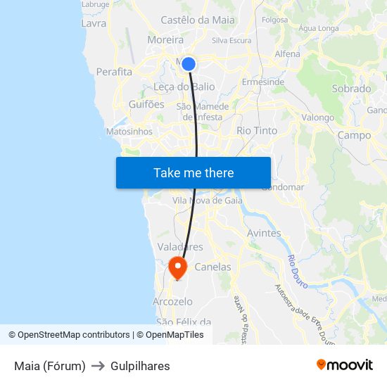 Maia (Fórum) to Gulpilhares map