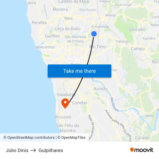 Júlio Dinis to Gulpilhares map
