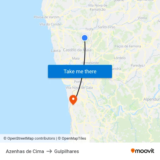Azenhas de Cima to Gulpilhares map