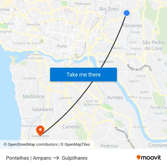 Pontelhas | Amparo to Gulpilhares map