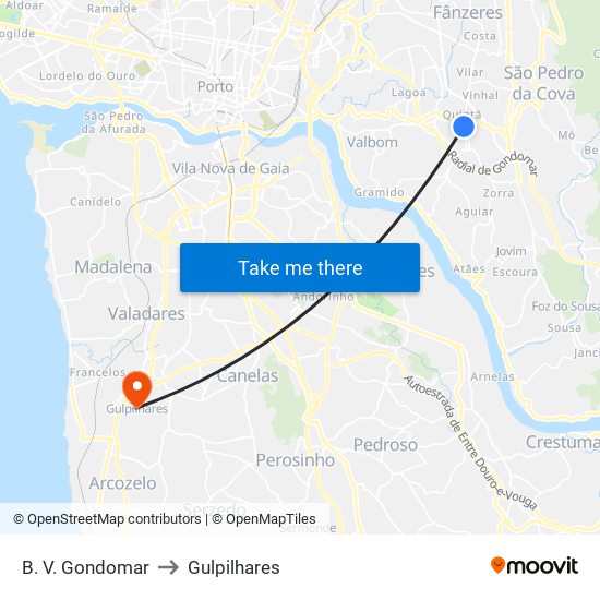 B. V. Gondomar to Gulpilhares map