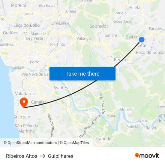 Ribeiros Altos to Gulpilhares map