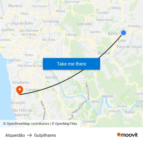 Alqueidão to Gulpilhares map