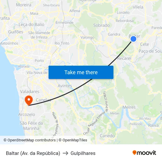 Baltar (Av. da República) to Gulpilhares map