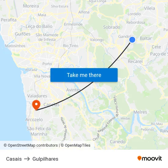Casais to Gulpilhares map