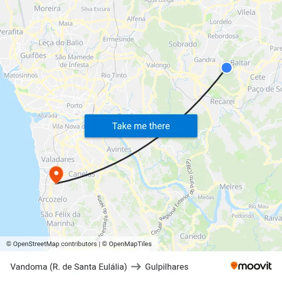 Vandoma (R. de Santa Eulália) to Gulpilhares map