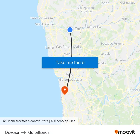 Devesa to Gulpilhares map