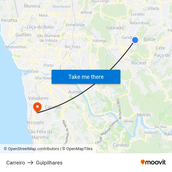 Carreiro to Gulpilhares map