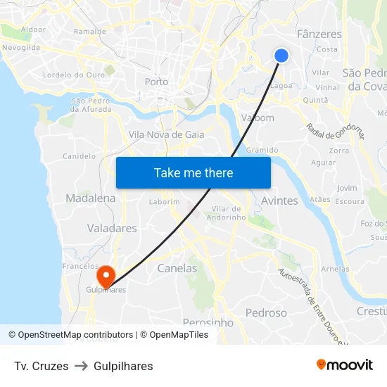 Tv. Cruzes to Gulpilhares map