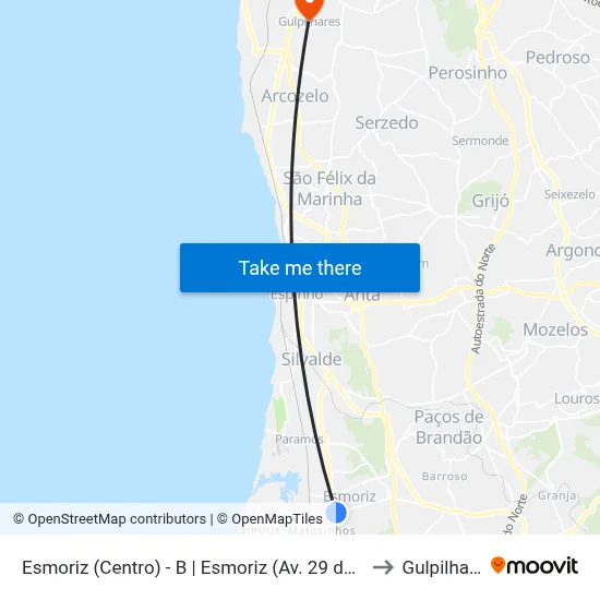 Esmoriz (Centro) - B | Esmoriz (Av. 29 de Março) to Gulpilhares map