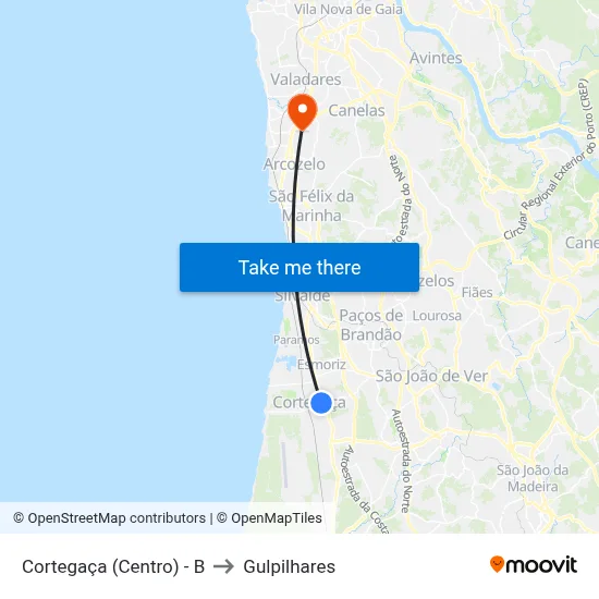 Cortegaça (Centro) - B to Gulpilhares map