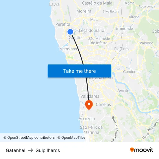 Gatanhal to Gulpilhares map
