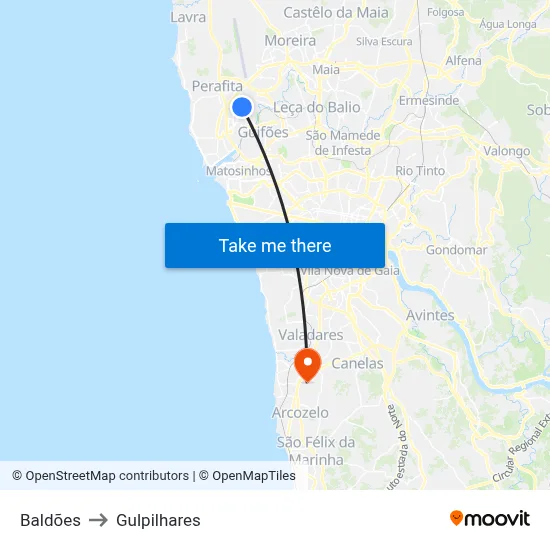 Baldões to Gulpilhares map