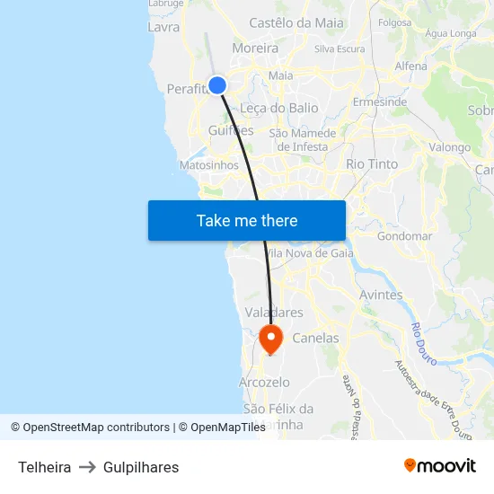 Telheira to Gulpilhares map