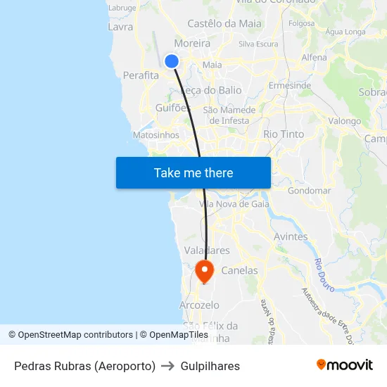 Pedras Rubras (Aeroporto) to Gulpilhares map