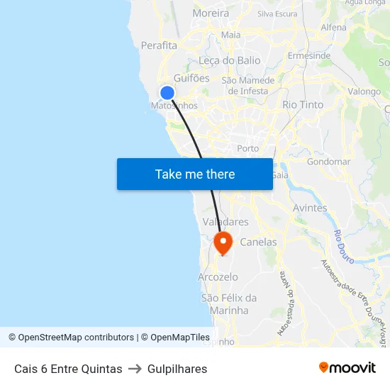 Cais 6 Entre Quintas to Gulpilhares map
