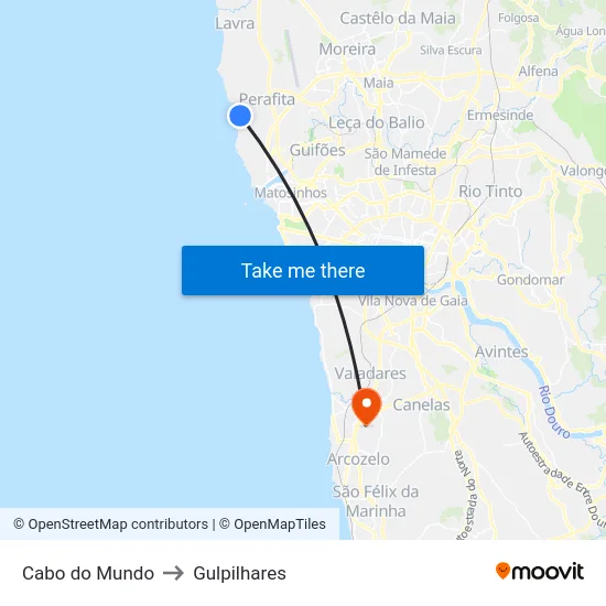 Cabo do Mundo to Gulpilhares map