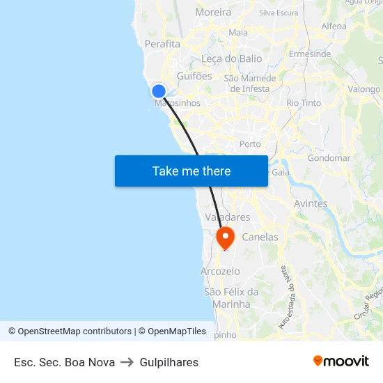 Esc. Sec. Boa Nova to Gulpilhares map