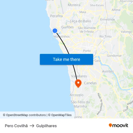 Pero Covilhã to Gulpilhares map