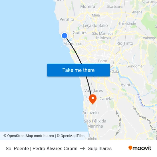 Sol Poente | Pedro Álvares Cabral to Gulpilhares map