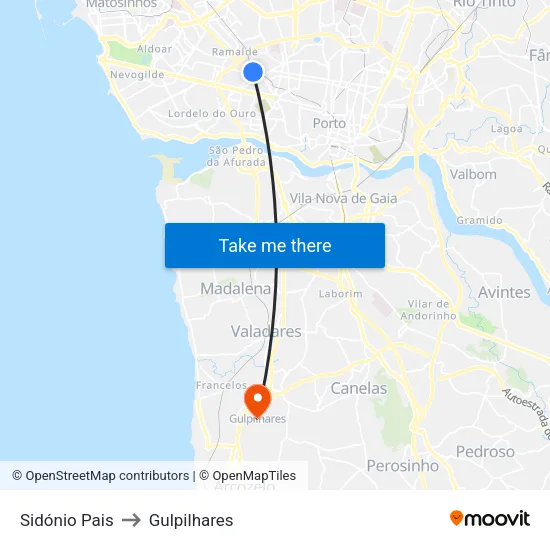 Sidónio Pais to Gulpilhares map