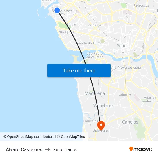 Álvaro Castelões to Gulpilhares map