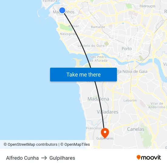 Alfredo Cunha to Gulpilhares map