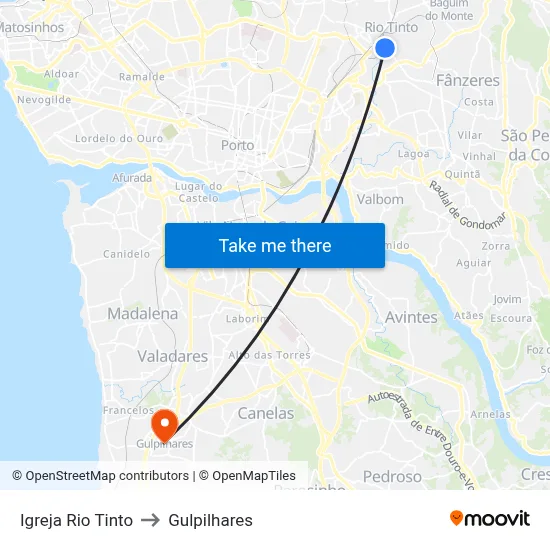 Igreja Rio Tinto to Gulpilhares map