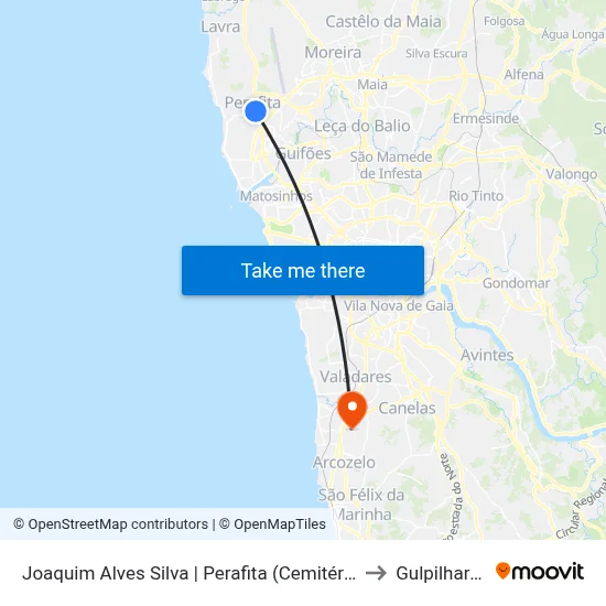 Joaquim Alves Silva | Perafita (Cemitério) to Gulpilhares map
