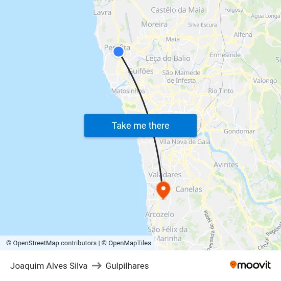 Joaquim Alves Silva to Gulpilhares map
