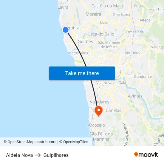 Aldeia Nova to Gulpilhares map