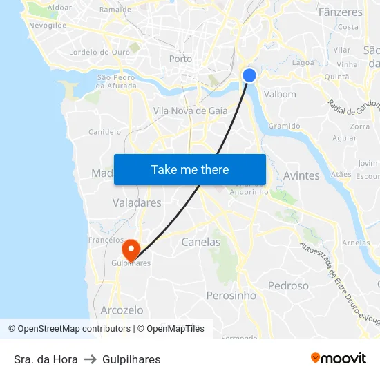 Sra. da Hora to Gulpilhares map