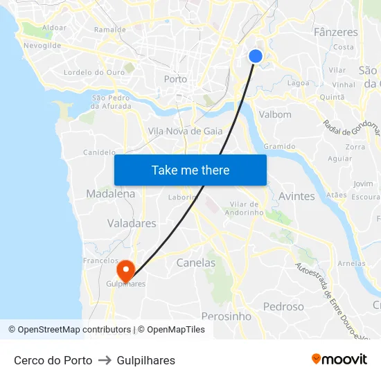 Cerco do Porto to Gulpilhares map