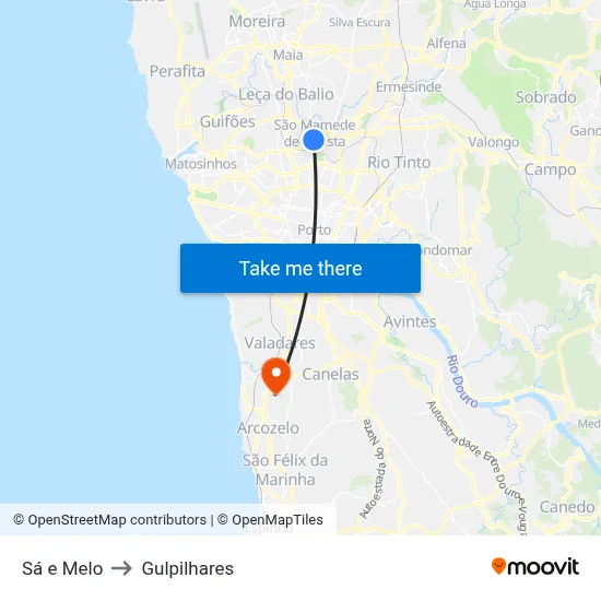 Sá e Melo to Gulpilhares map
