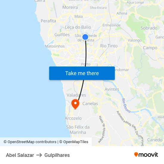 Abel Salazar to Gulpilhares map