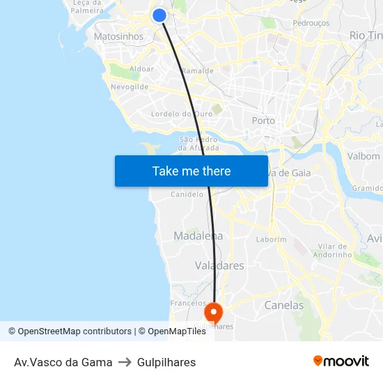Av.Vasco da Gama to Gulpilhares map