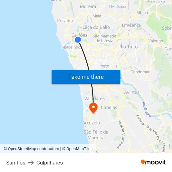 Sarilhos to Gulpilhares map