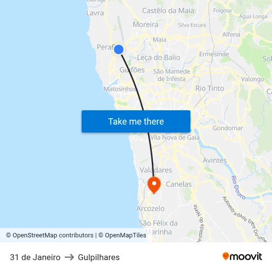 31 de Janeiro to Gulpilhares map