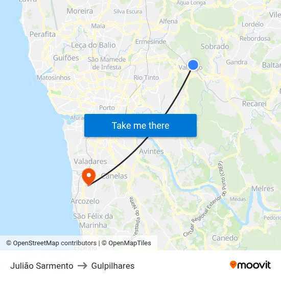 Julião Sarmento to Gulpilhares map