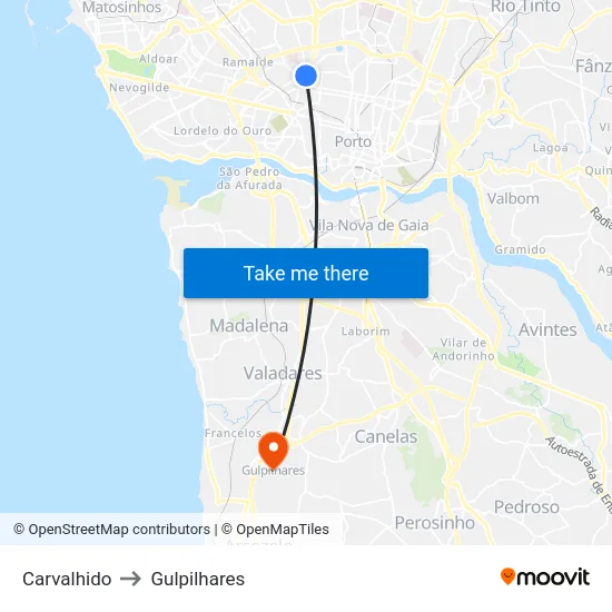 Carvalhido to Gulpilhares map