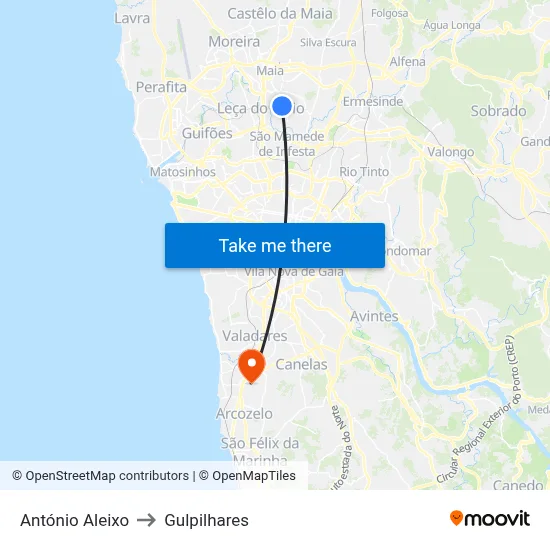 António Aleixo to Gulpilhares map