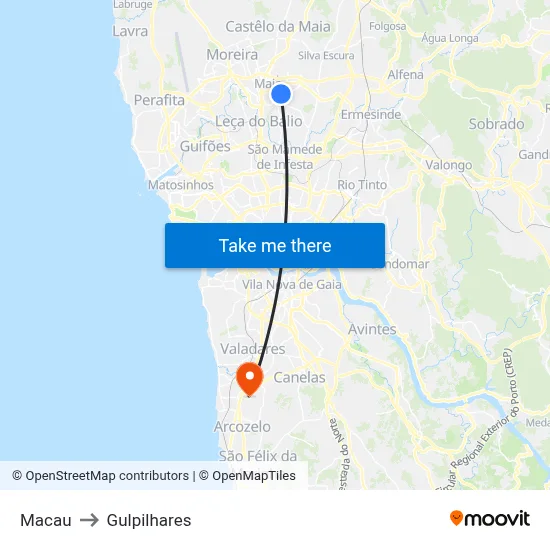 Macau to Gulpilhares map
