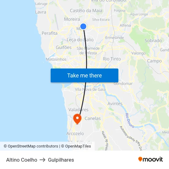 Altino Coelho to Gulpilhares map
