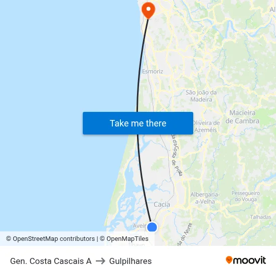 Gen. Costa Cascais A to Gulpilhares map
