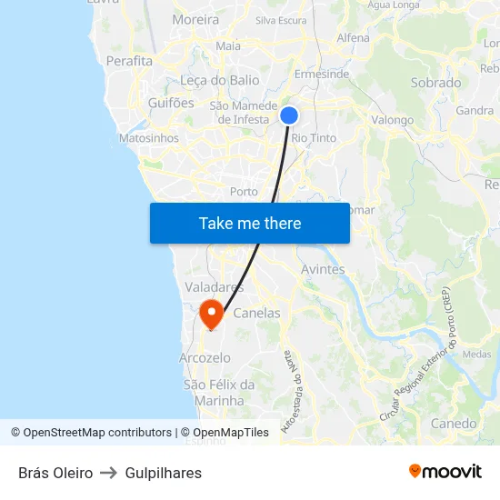 Brás Oleiro to Gulpilhares map