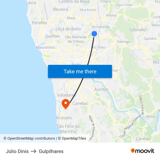 Júlio Dinis to Gulpilhares map
