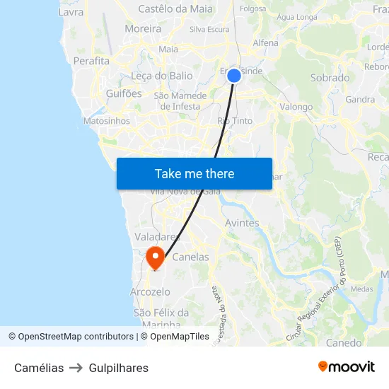 Camélias to Gulpilhares map
