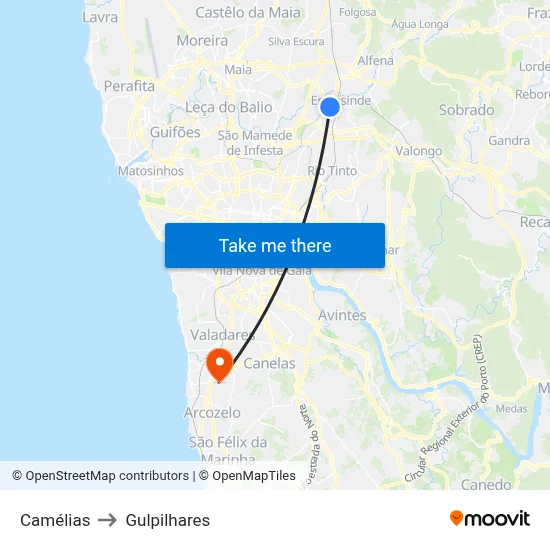 Camélias to Gulpilhares map