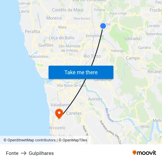 Fonte to Gulpilhares map